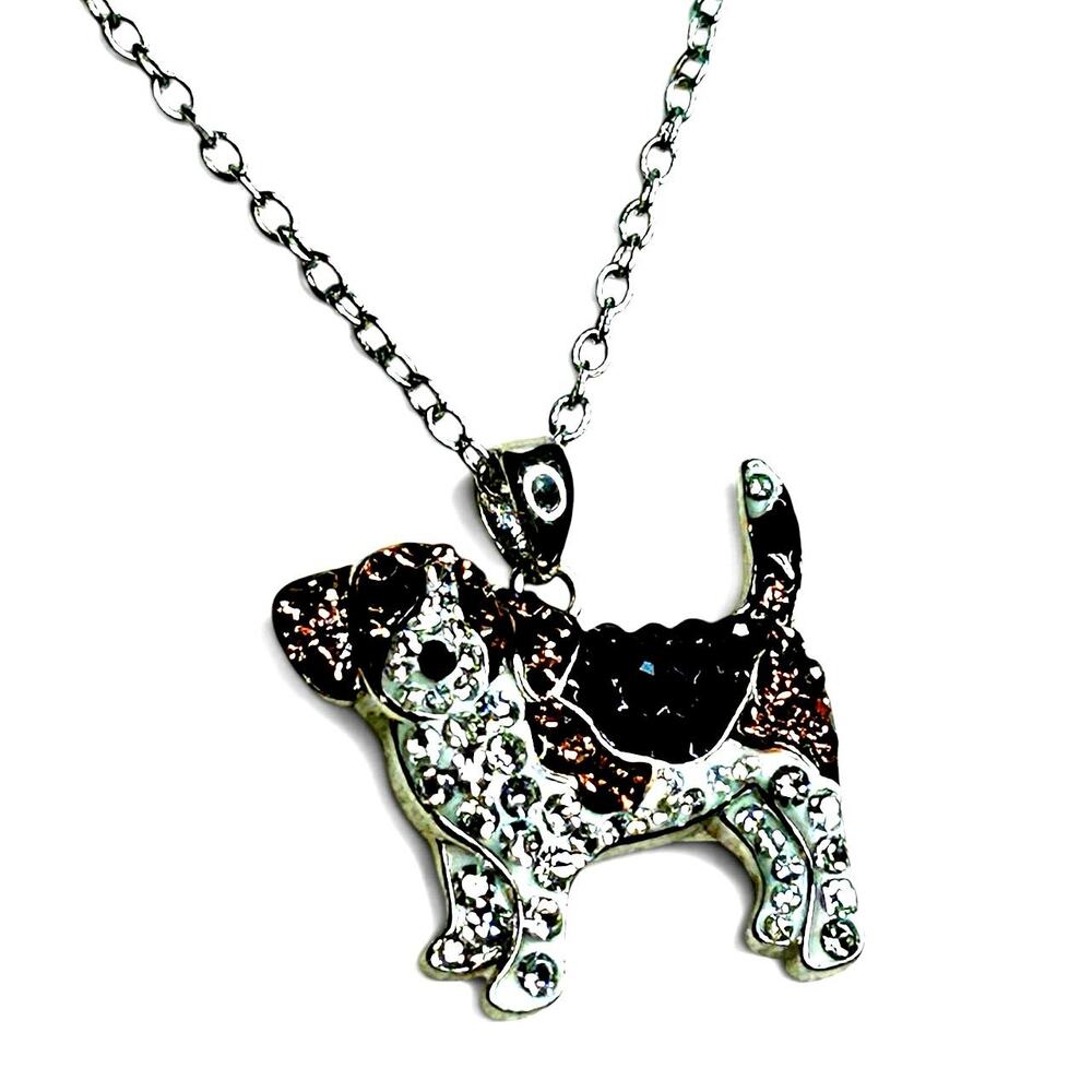 Crystal Encrusted Beagle Dog Sparkling Pendant Necklace on Silver Tone Chain